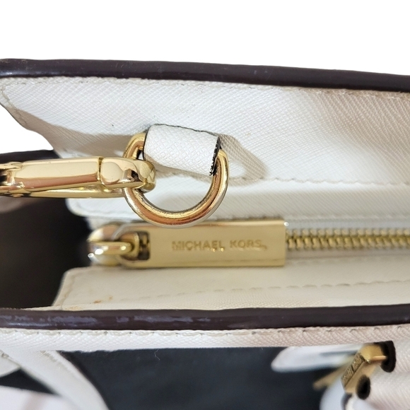 Michael Kors Selma Colorblock Black & White Large Trapeze Satchel Bag - Picture 9 of 15